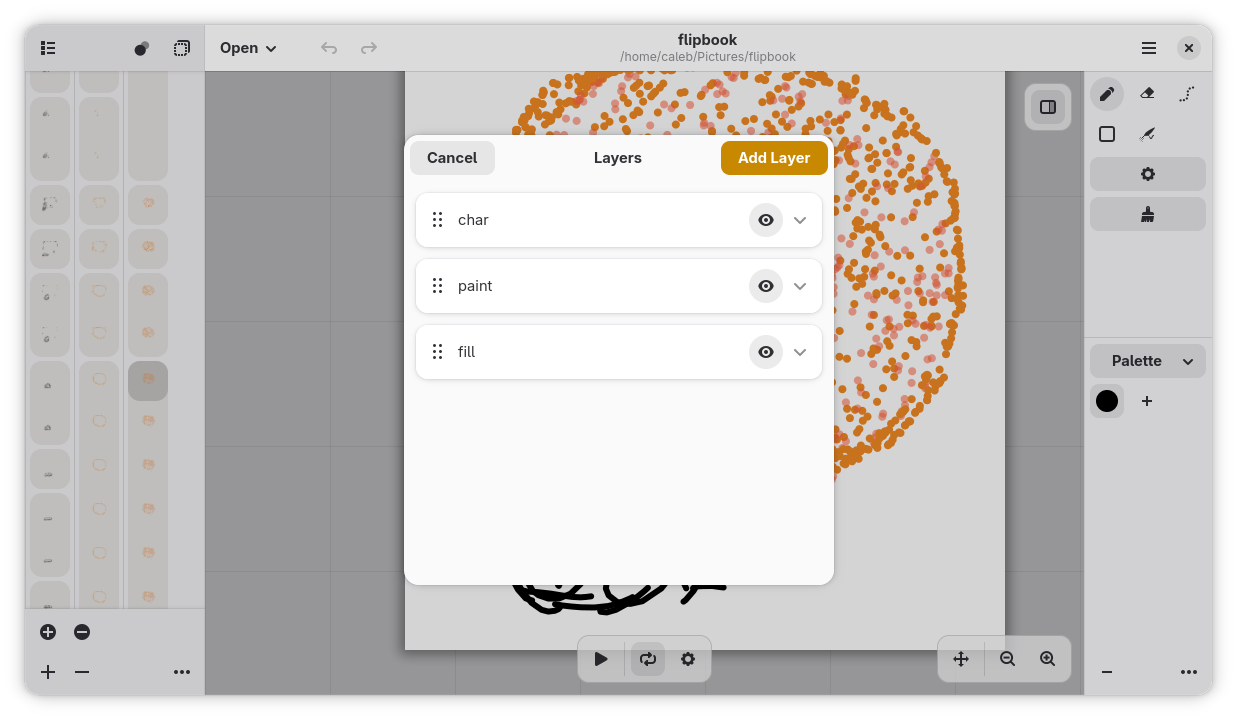 The layer dialog of Flipbook.