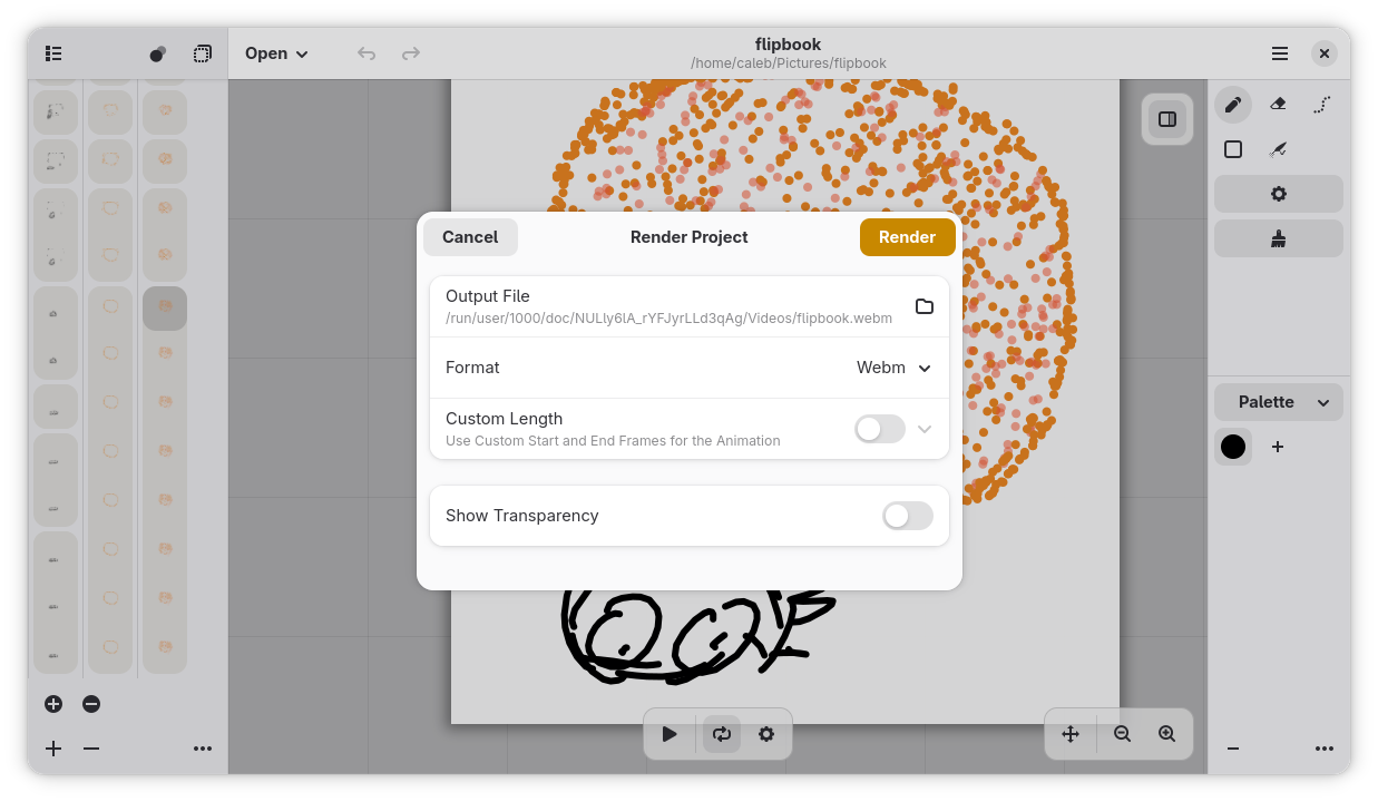 The rendering dialog of Flipbook.