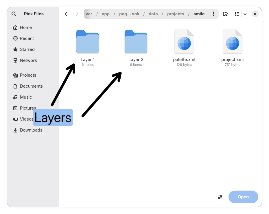 File dialog showing the inside of a project